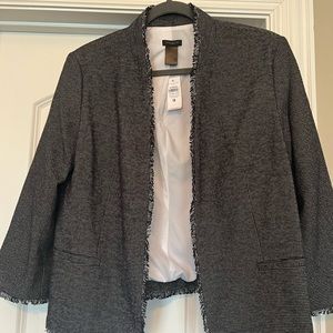 Open blazer with fringe detail in black checked pattern